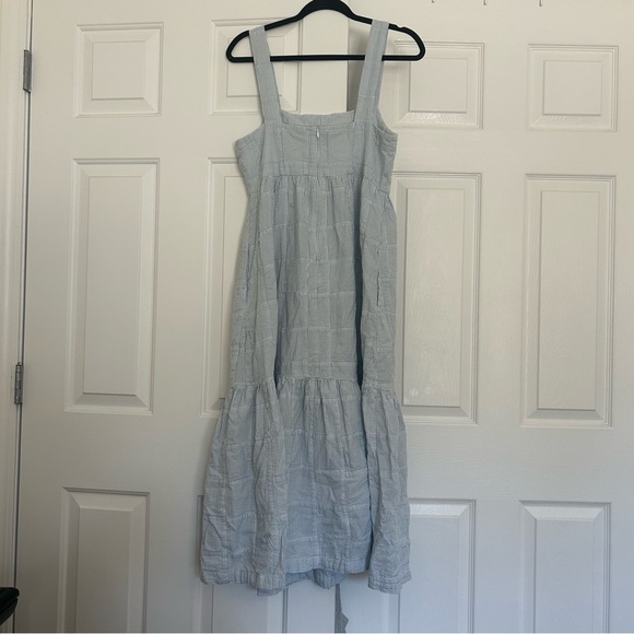 Madewell Cicely Tiered Midi Dress in Patchwork Light Blue Checkered Dress - Picture 8 of 9